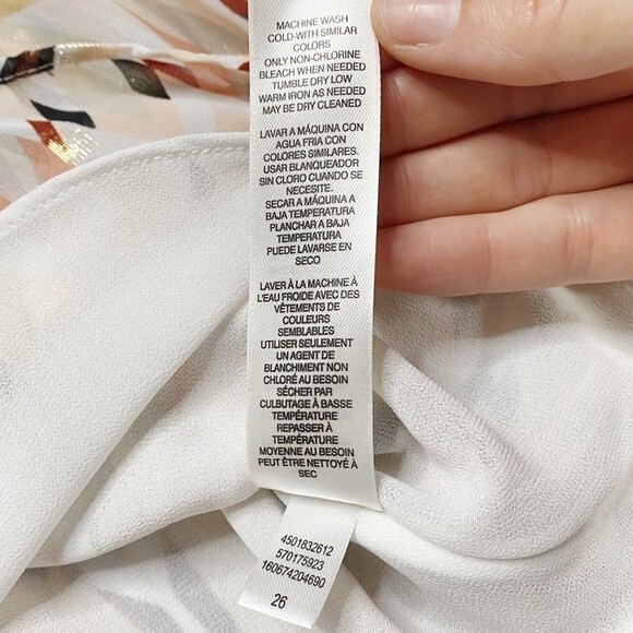 White House Black Market Pastel Print Split Sleeve Gold Threads Lined Top Size 8 - Picture 10 of 12